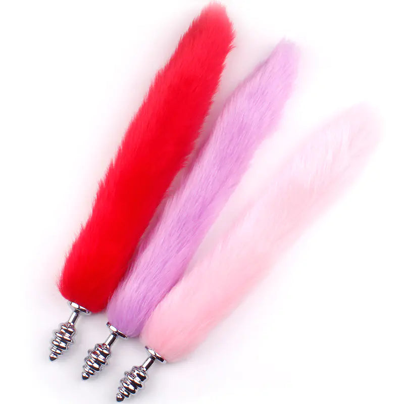 Adult Spiral Rotating Fox Tail Anal Plug with Fur
