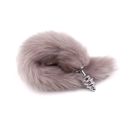 Adult Spiral Rotating Fox Tail Anal Plug with Fur
