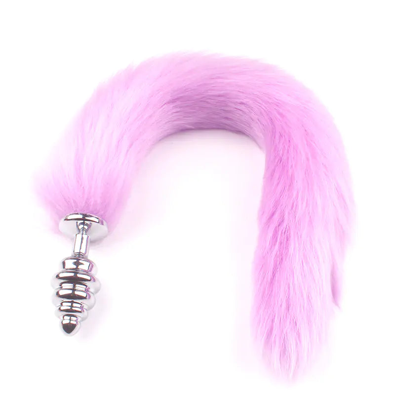 Adult Spiral Rotating Fox Tail Anal Plug with Fur