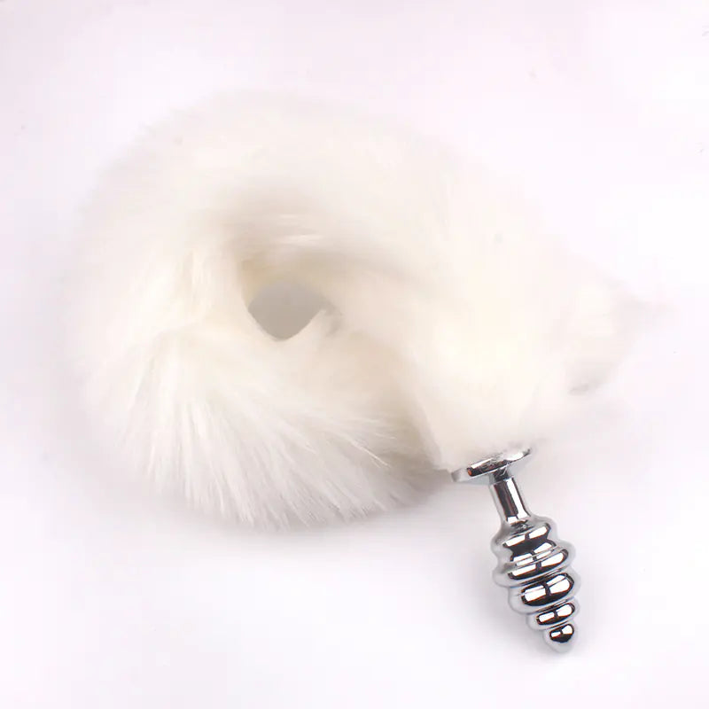 Adult Spiral Rotating Fox Tail Anal Plug with Fur