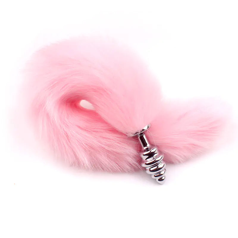 Adult Spiral Rotating Fox Tail Anal Plug with Fur