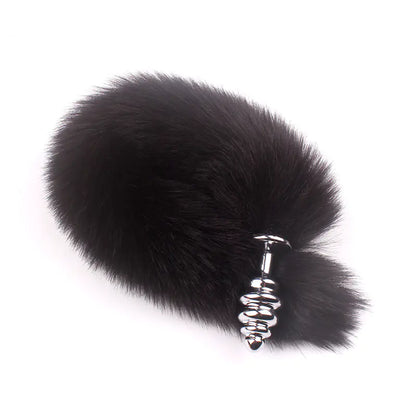 Adult Spiral Rotating Fox Tail Anal Plug with Fur
