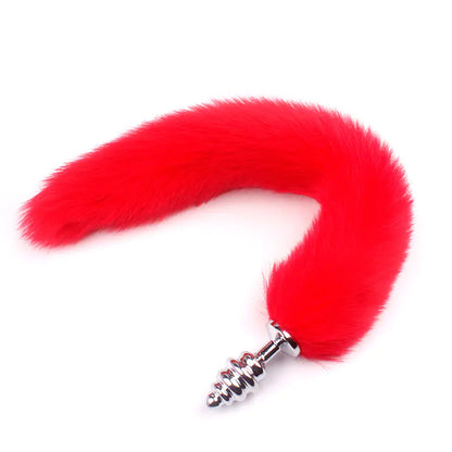 Adult Spiral Rotating Fox Tail Anal Plug with Fur