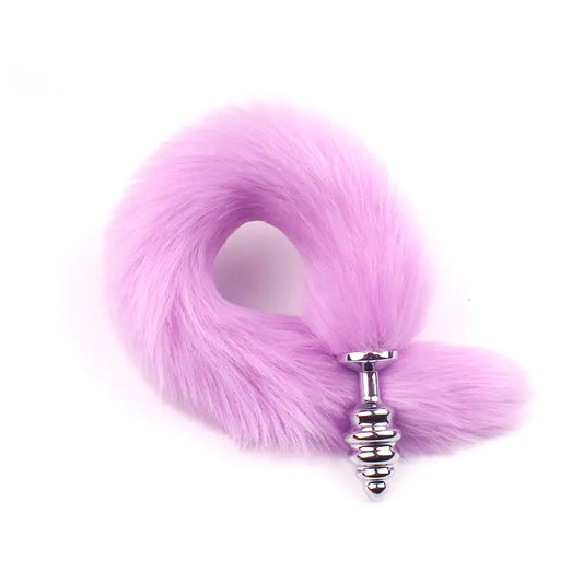 Adult Spiral Rotating Fox Tail Anal Plug with Fur