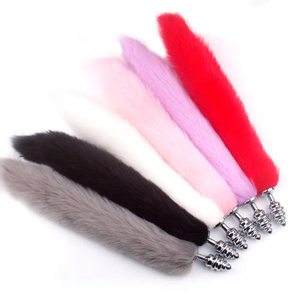 Adult Spiral Rotating Fox Tail Anal Plug with Fur