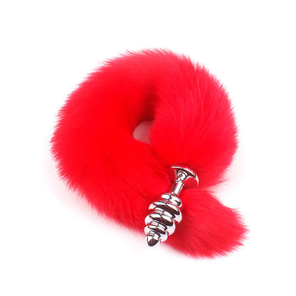 Adult Spiral Rotating Fox Tail Anal Plug with Fur